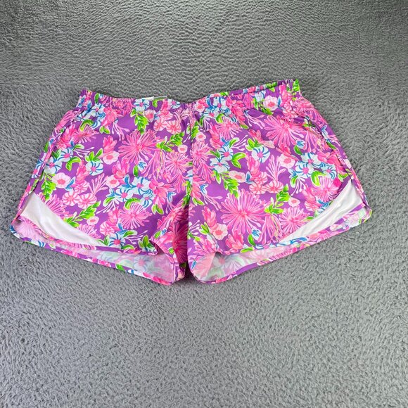 Lilly Pulitzer Luxletic Ocean Trail Shorts Womens Large Multicolor Lined Pull On - Picture 1 of 11